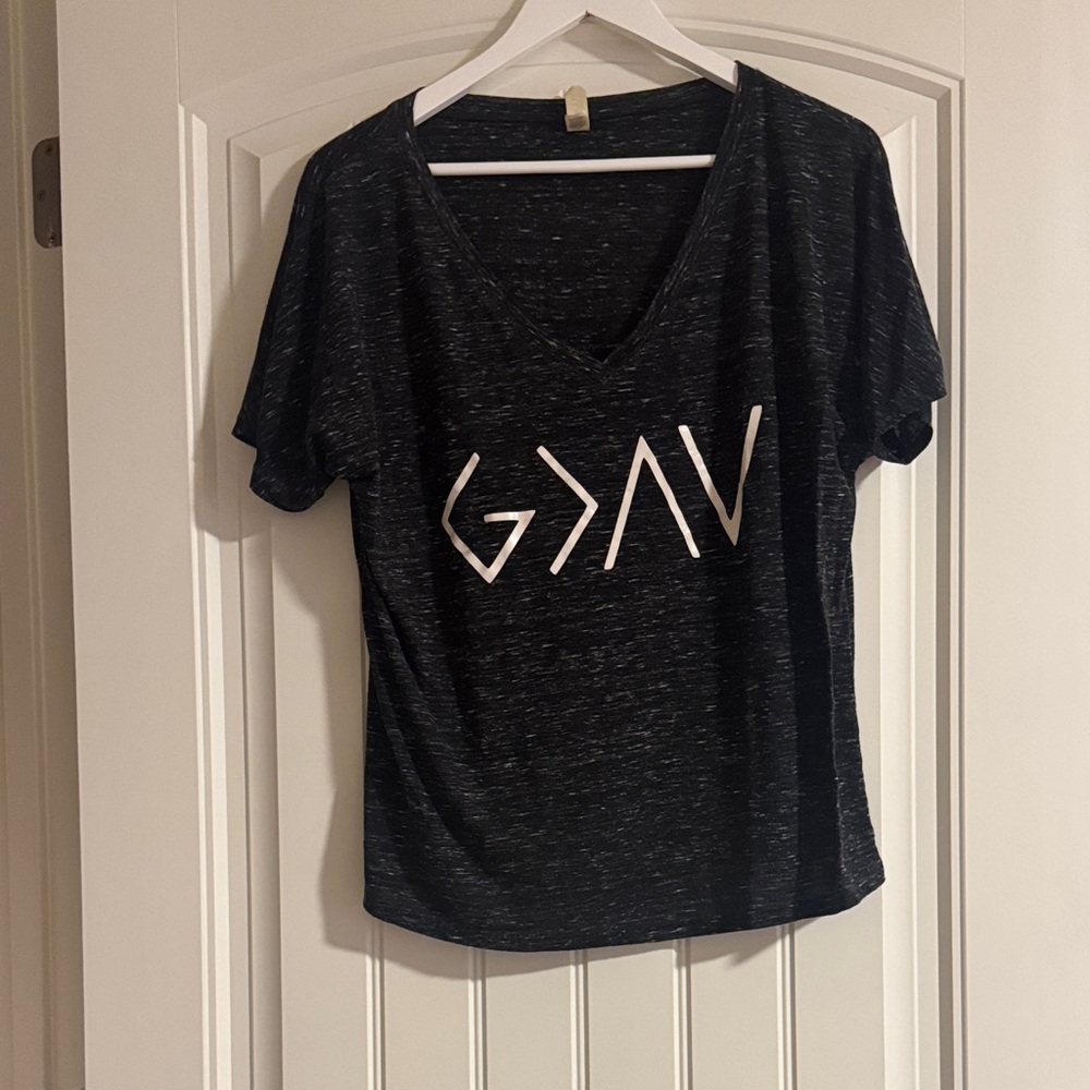 Black V-Neck Graphic Tee